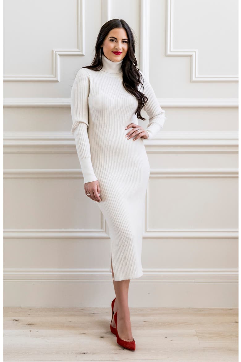 Long Sleeve Ribbed Turtleneck Sweater Dress, Alternate, color, IVORY