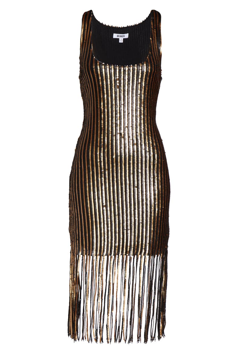 BB Dakota Girl's Best Friend Sequin Fringe Sleeveless Sheath Dress, Alternate, color, BLACK