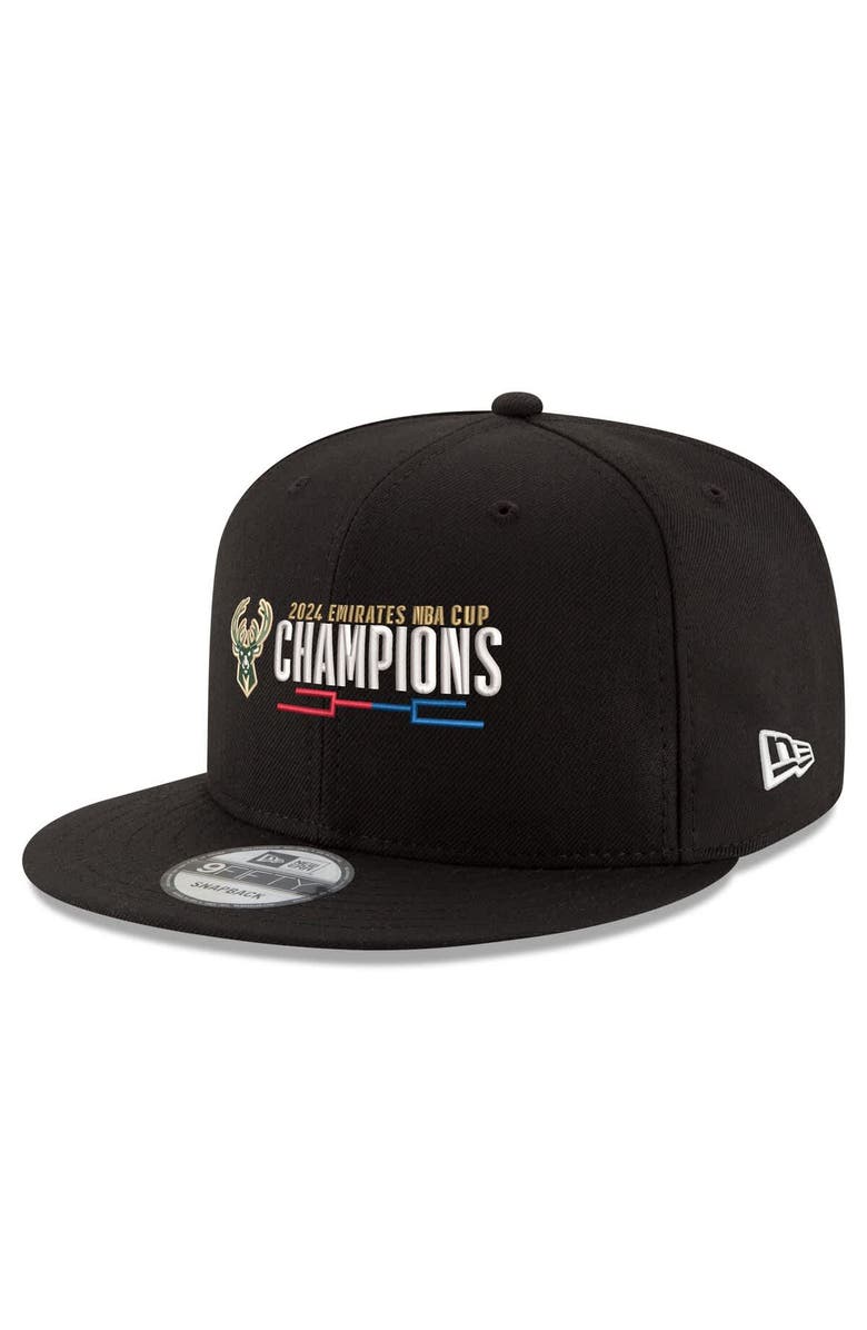 New Era Men's New Era Black Milwaukee Bucks 2024 NBA Cup Champions 9FIFTY Snapback Adjustable Hat, Main, color, 
