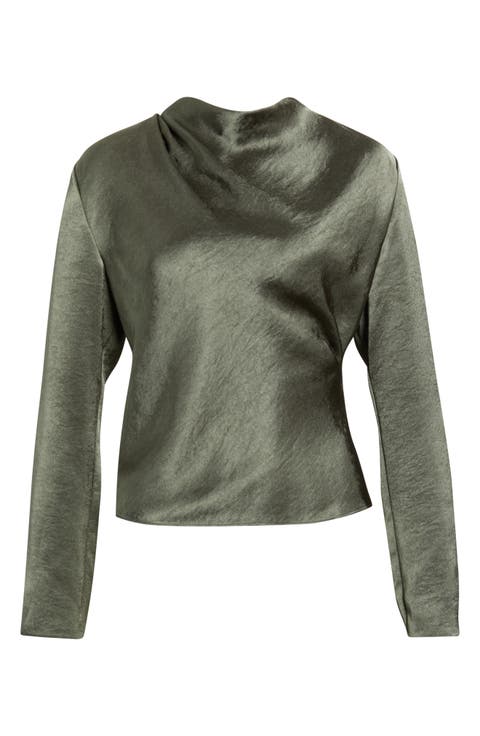 Draped Cowl Neck Long Sleeve Top