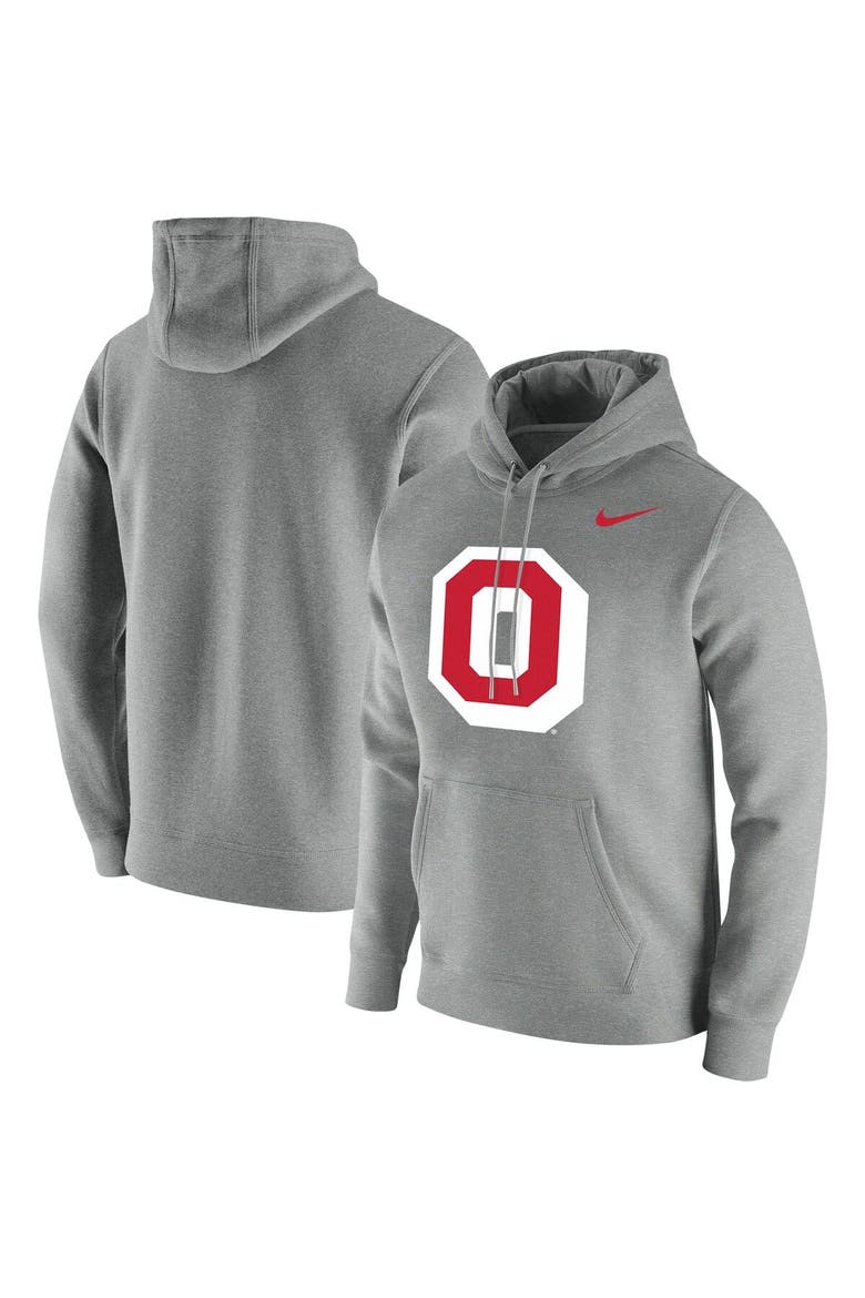 Men's Nike Heathered Gray Ohio State Buckeyes Vintage School Logo Pullover Hoodie, Main, color, Heather Gray
