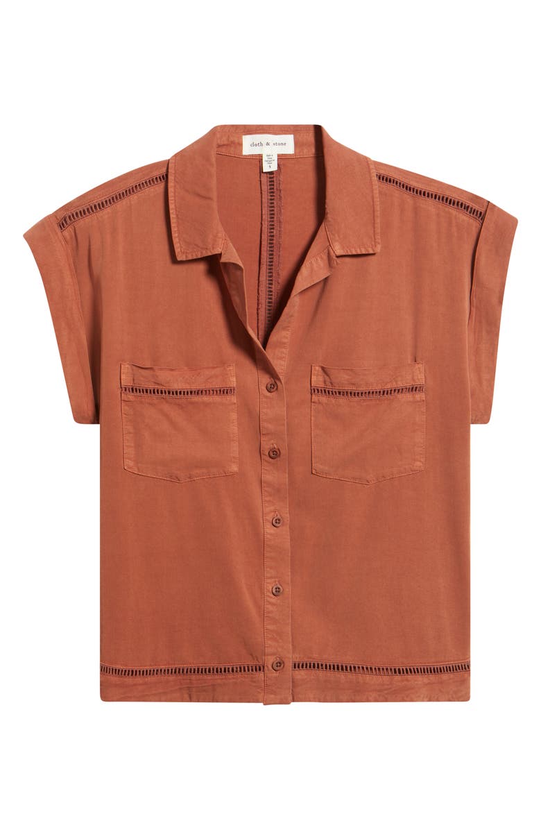 Cloth & Stone Openwork Detail Short Sleeve Button-Up Shirt, Alternate, color, Topaz Honey