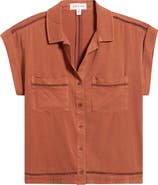 Cloth & Stone Openwork Detail Short Sleeve Button-Up Shirt