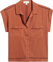 Cloth & Stone Openwork Detail Short Sleeve Button-Up Shirt