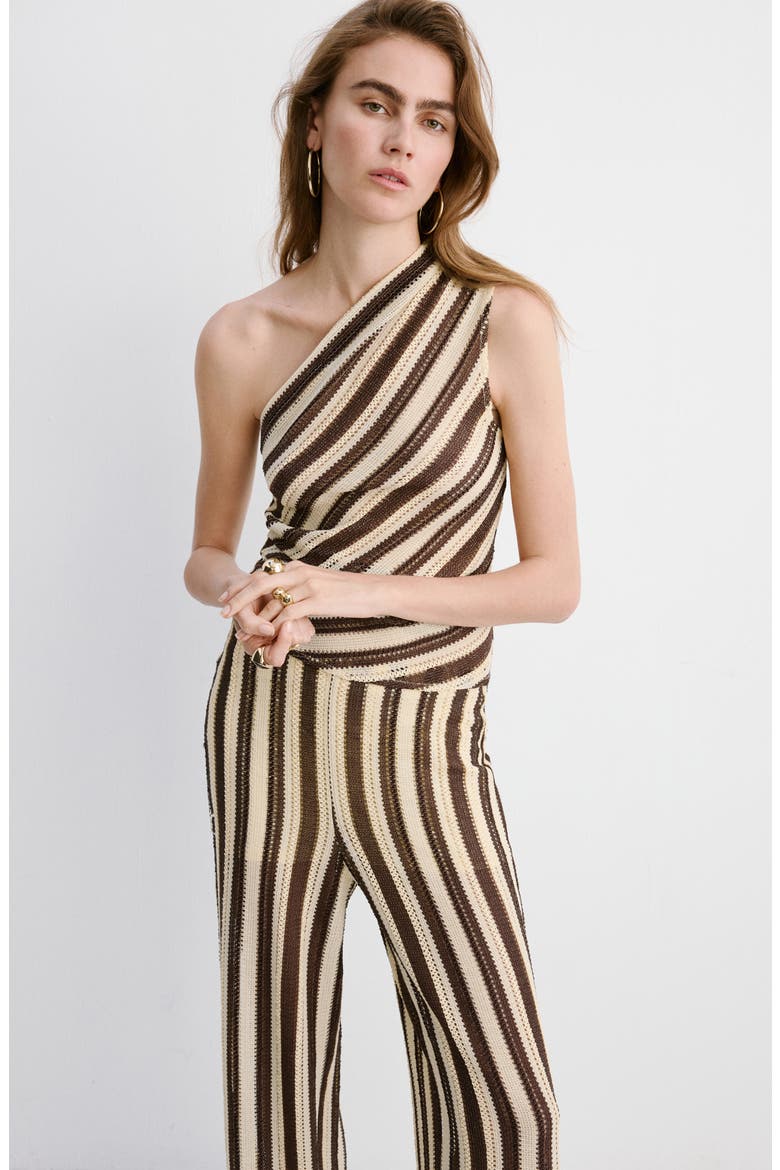 Stripe Open Stitch Knit Pants, Alternate, color, BROWN