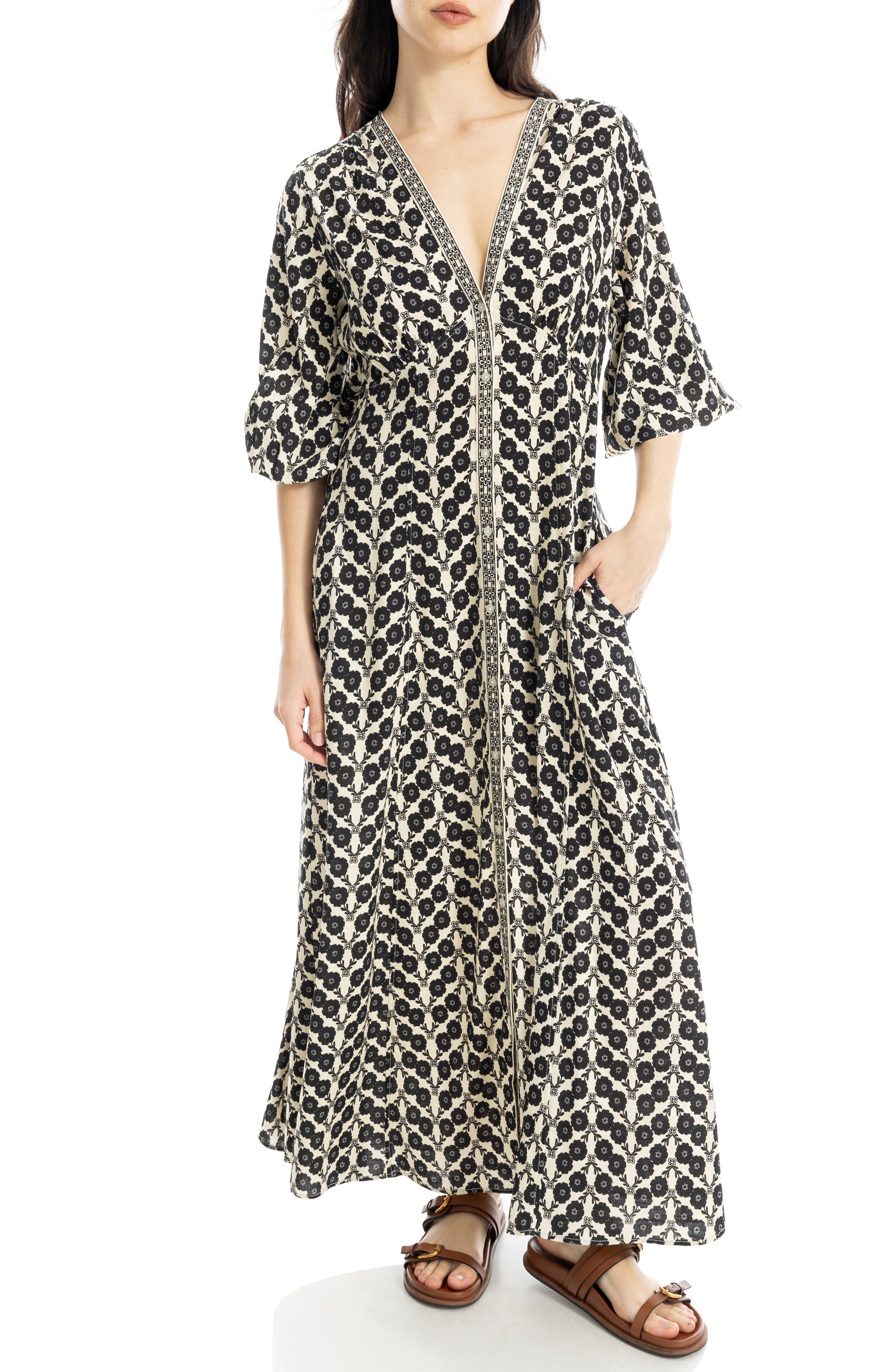 3/4 sleeve maxi dress Jxzom Women's Button-Down Floral Print Long Dresses V-Neck Casual High Waist Boho Dress, Size: Small perfect for nursing. Women's Cotton Maxi Dress Loose
