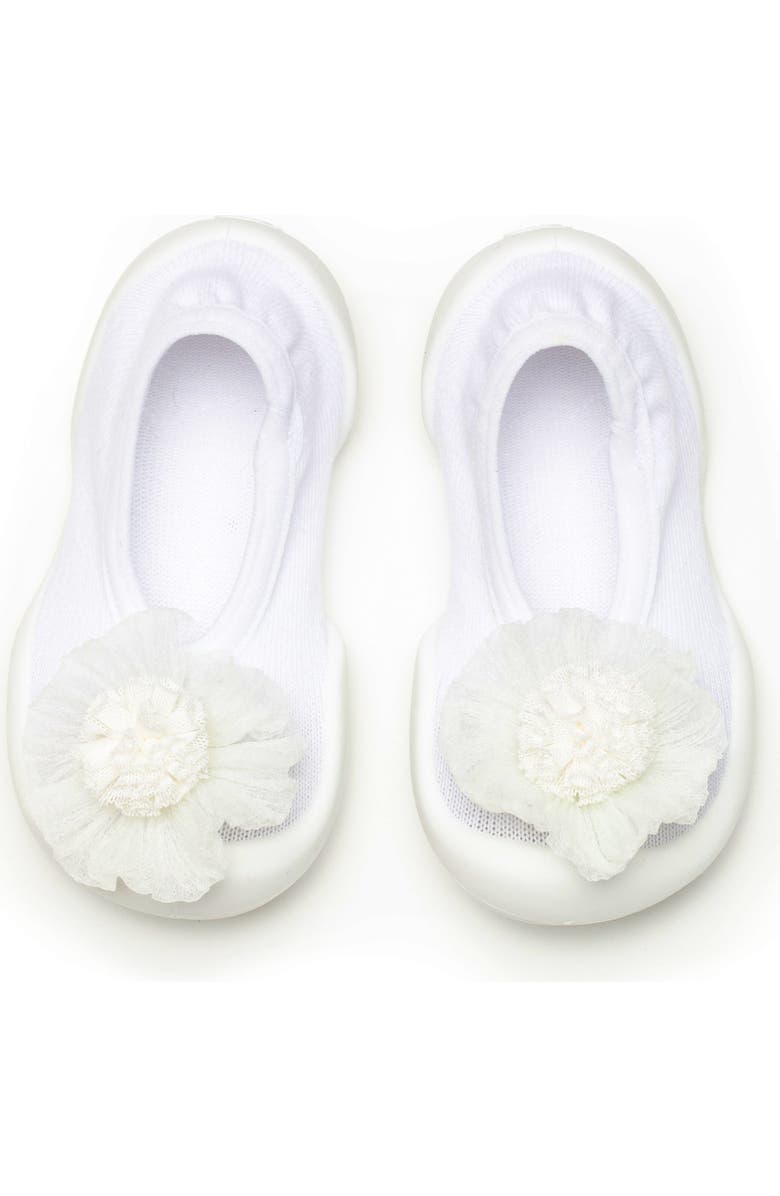 Komuello Toddler Sock Shoes Flat - Pompom Flower White, Main, color, White