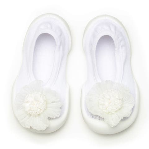 Toddler Sock Shoes Flat - Pompom Flower White