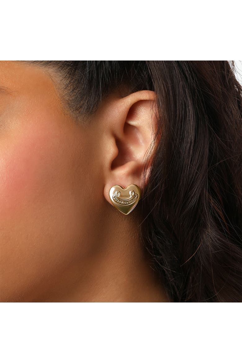 Heart Stud Earrings with Iconic Logo, Alternate, color, Gold