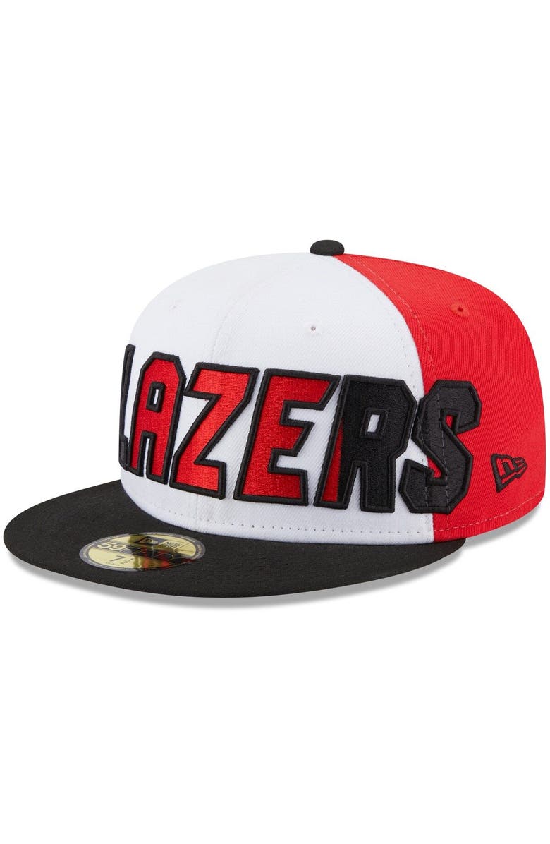 New Era Men's New Era White/Black Portland Trail Blazers Back Half 59FIFTY Fitted Hat, Alternate, color, 