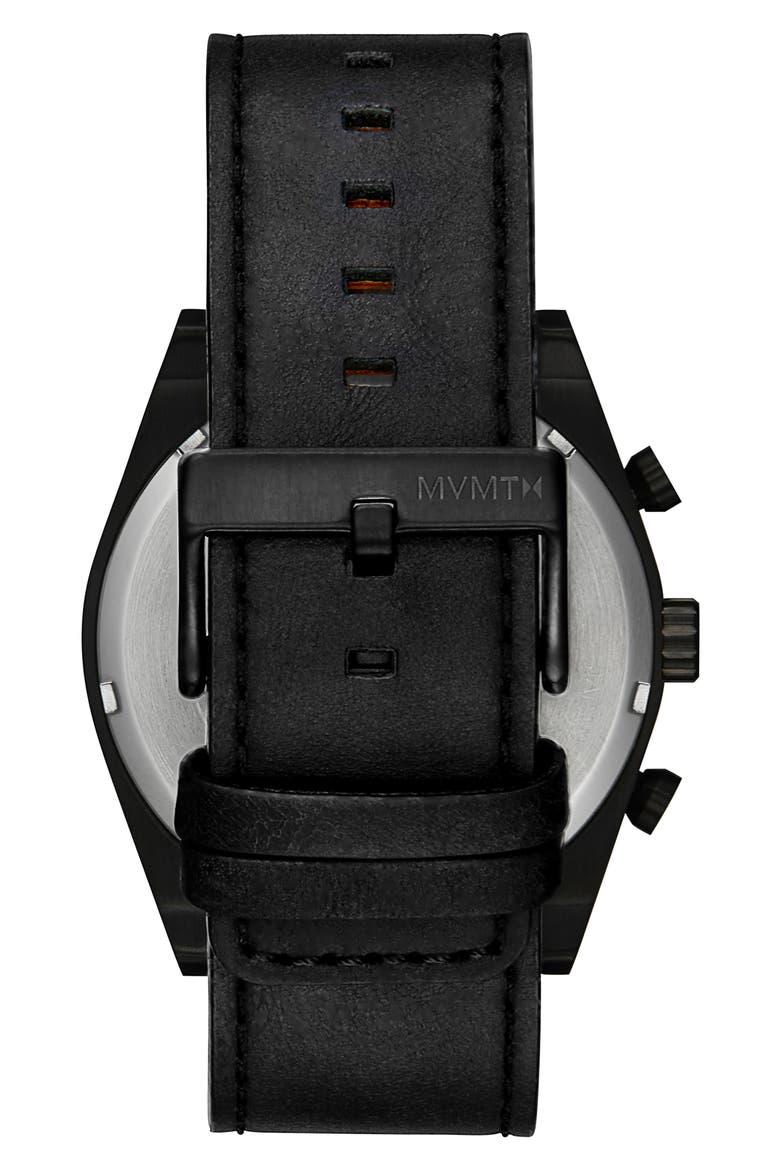 MVMT Element Chronograph Leather Strap Watch, 44mm, Alternate, color, BLACK