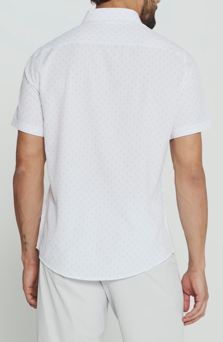 7 Diamonds Renzo Textured Geo Pattern Short Sleeve Stretch Button-Up Shirt, Alternate, color, White
