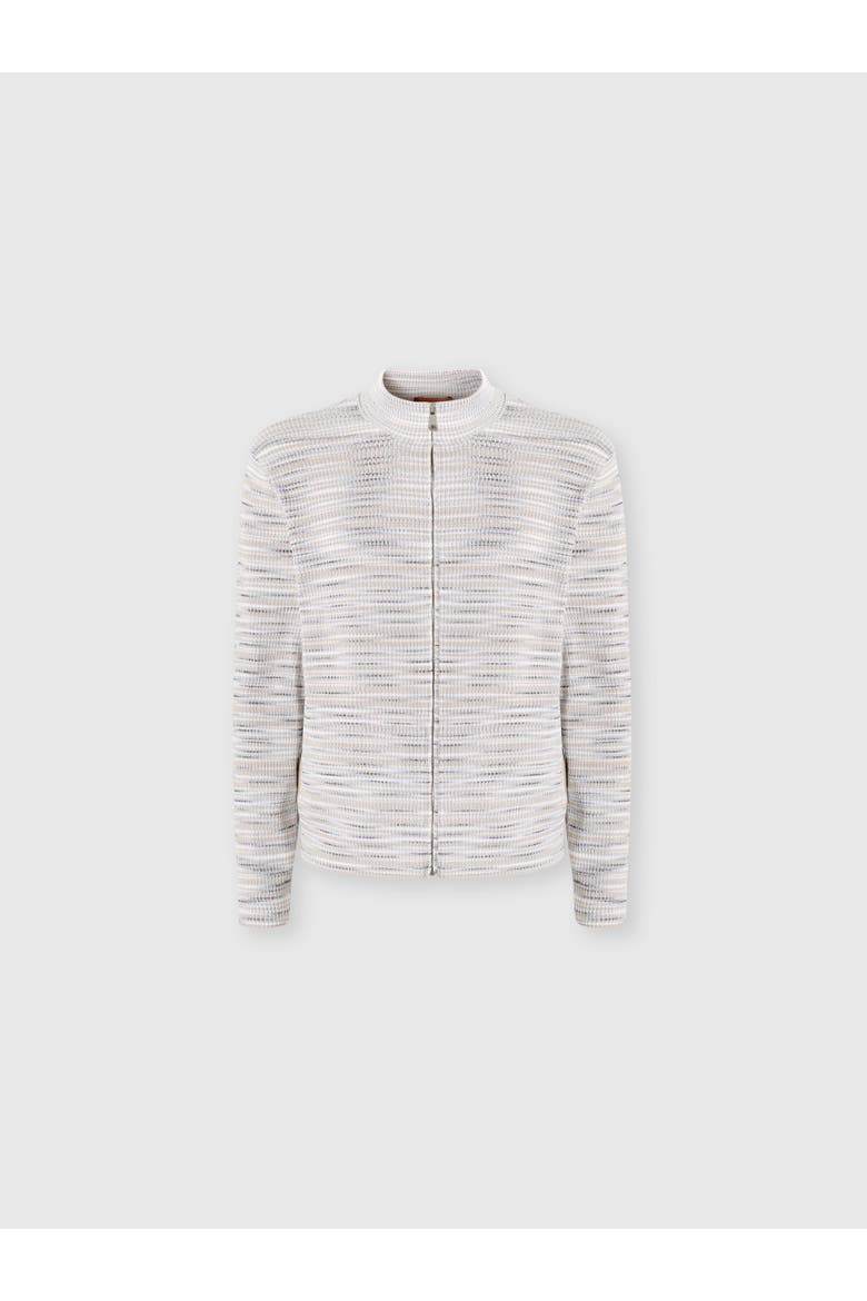 Ribbed Cotton Cardigan With Mock Neck And Space-dye Texture, Alternate, color, Multicoloured
