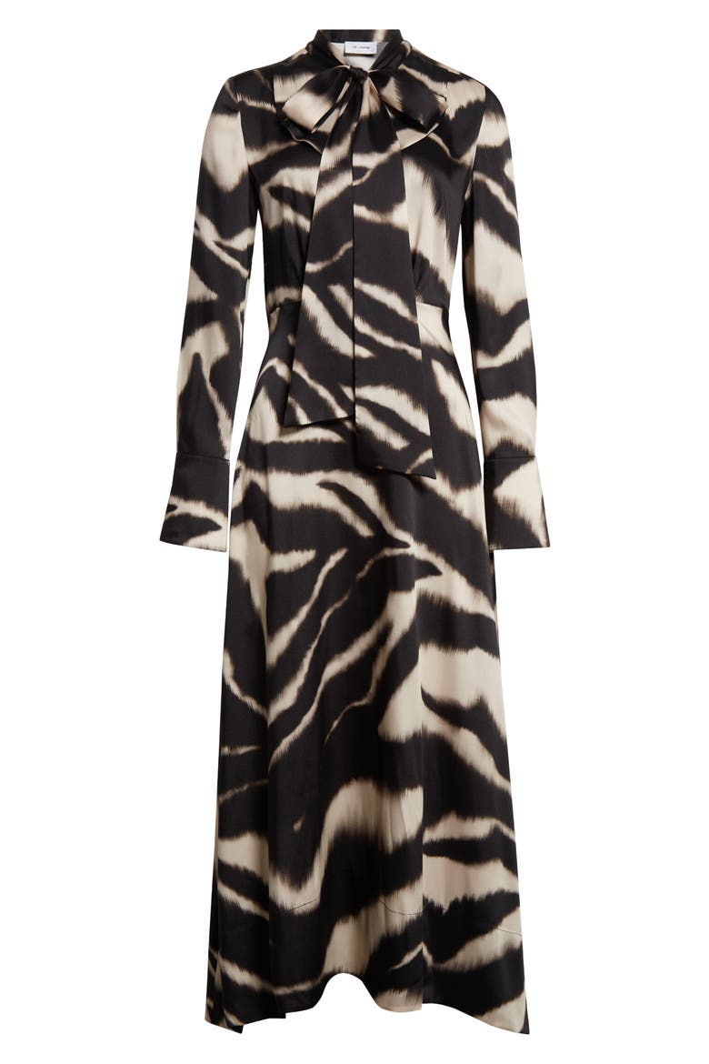 Zebra Print Long Sleeve Pussy Bow Maxi Dress, Alternate, color, PINK BLUSH/ BLACK MULTI