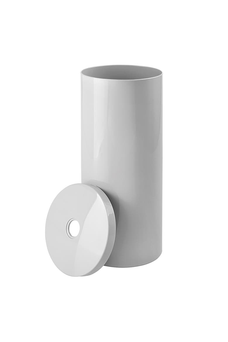 Freestanding Toilet Paper Canister with Lid for 3 Extra Rolls, Gray, Made in USA, Main, color, Gray