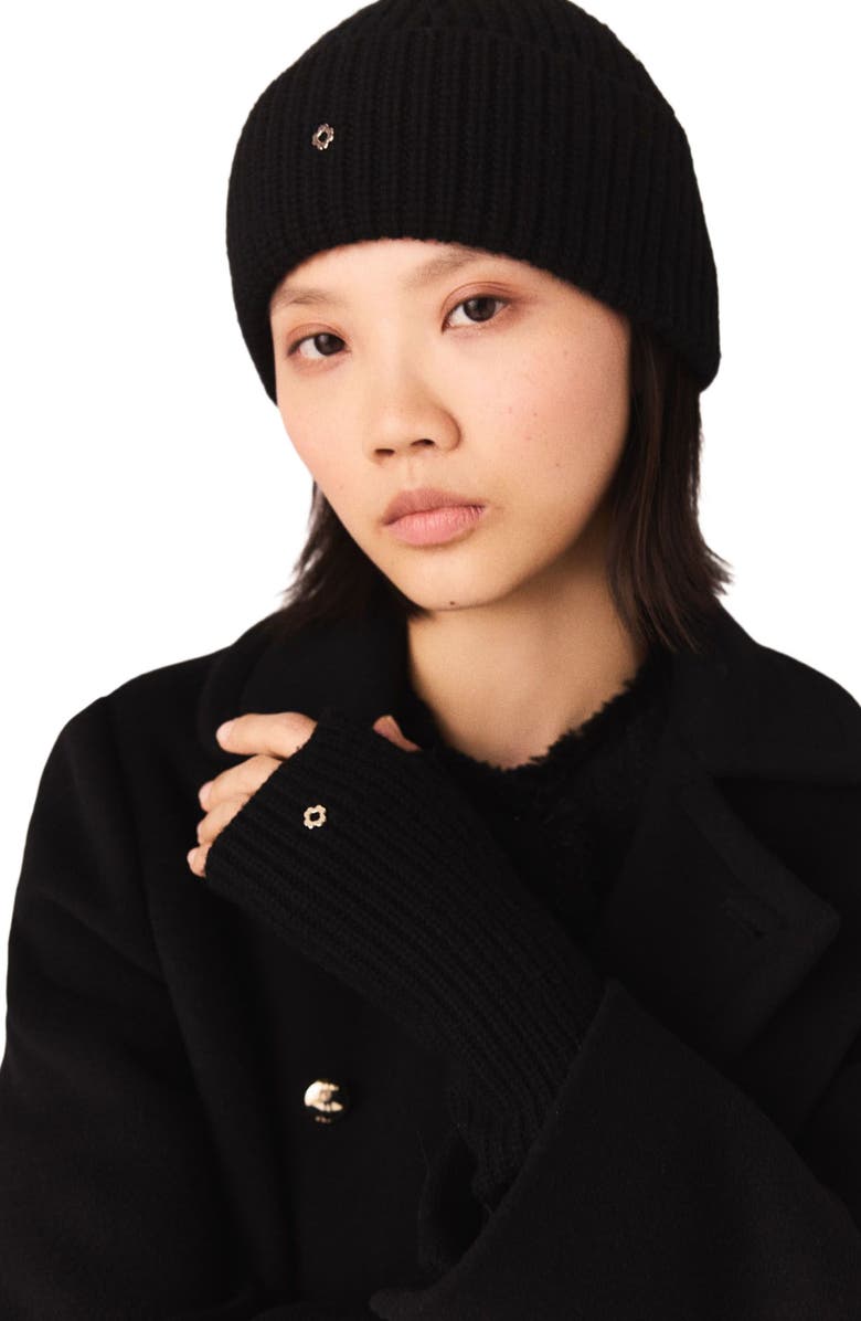 maje Wool and cashmere gloves, Alternate, color, Black