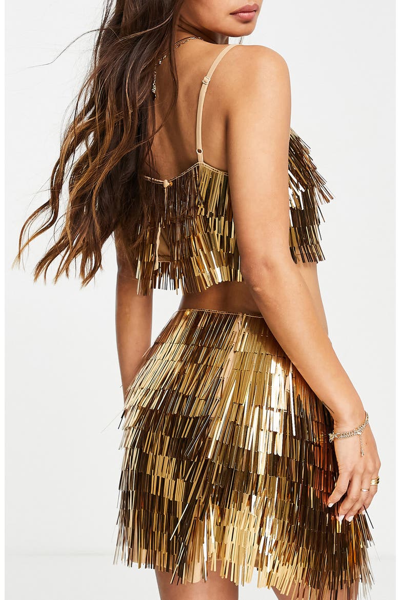 Shard Sequin Fringe Skirt, Alternate, color, GOLD