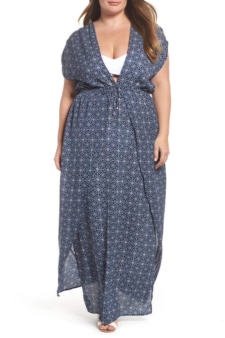 Print Cover-Up Maxi Dress, Main, color, GALAXY NAVY/ WHITE