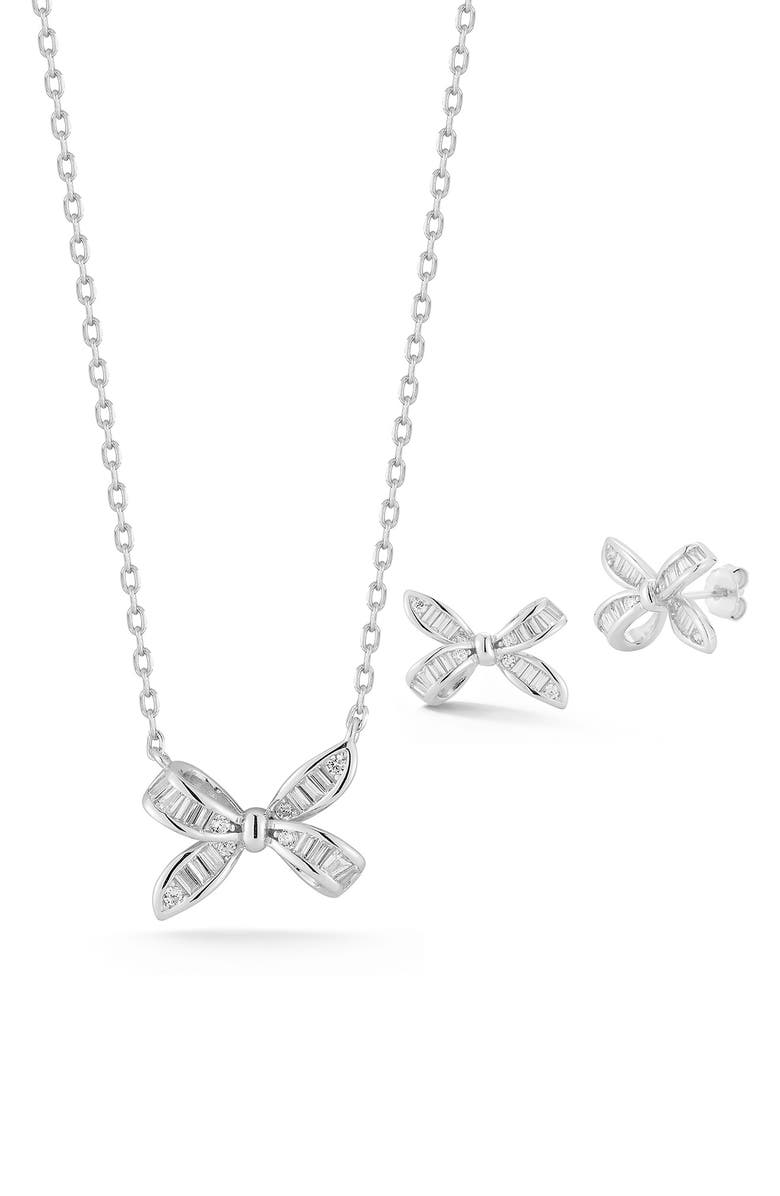 GLAZE JEWELRY CZ Bow Pendant & Stud Earrings Set, Main, color, 