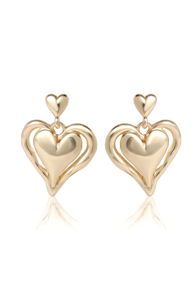 BCBGeneration Double Heart Drop Earrings, Main, color, Gold