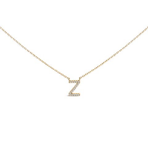 10K Yellow Gold Diamond Accent "A-Z" Block Initial Pendant Necklace