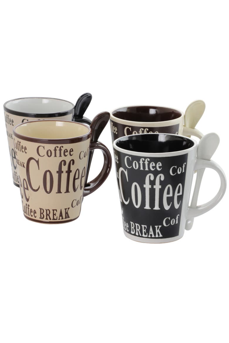 Bareggio 8 Piece 13 Ounce Coffee Mug with Spoon Set, Service for 4, Alternate, color, Assorted