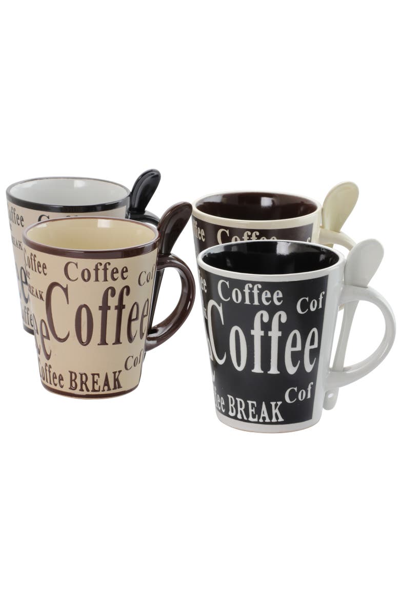 Gibson Bareggio 8 Piece 13 Ounce Coffee Mug with Spoon Set, Service for 4, Alternate, color, Assorted