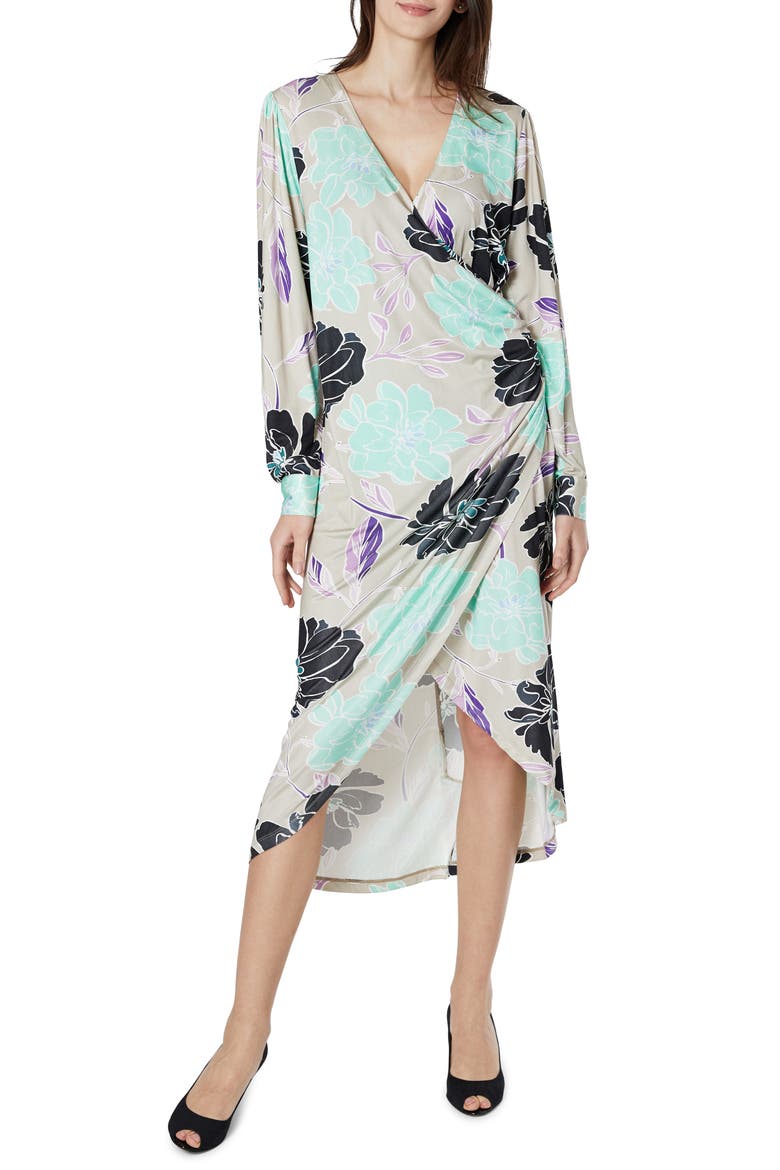Selina Long Sleeve Maternity/Nursing Dress, Main, color, GREY BLOOM PRINT