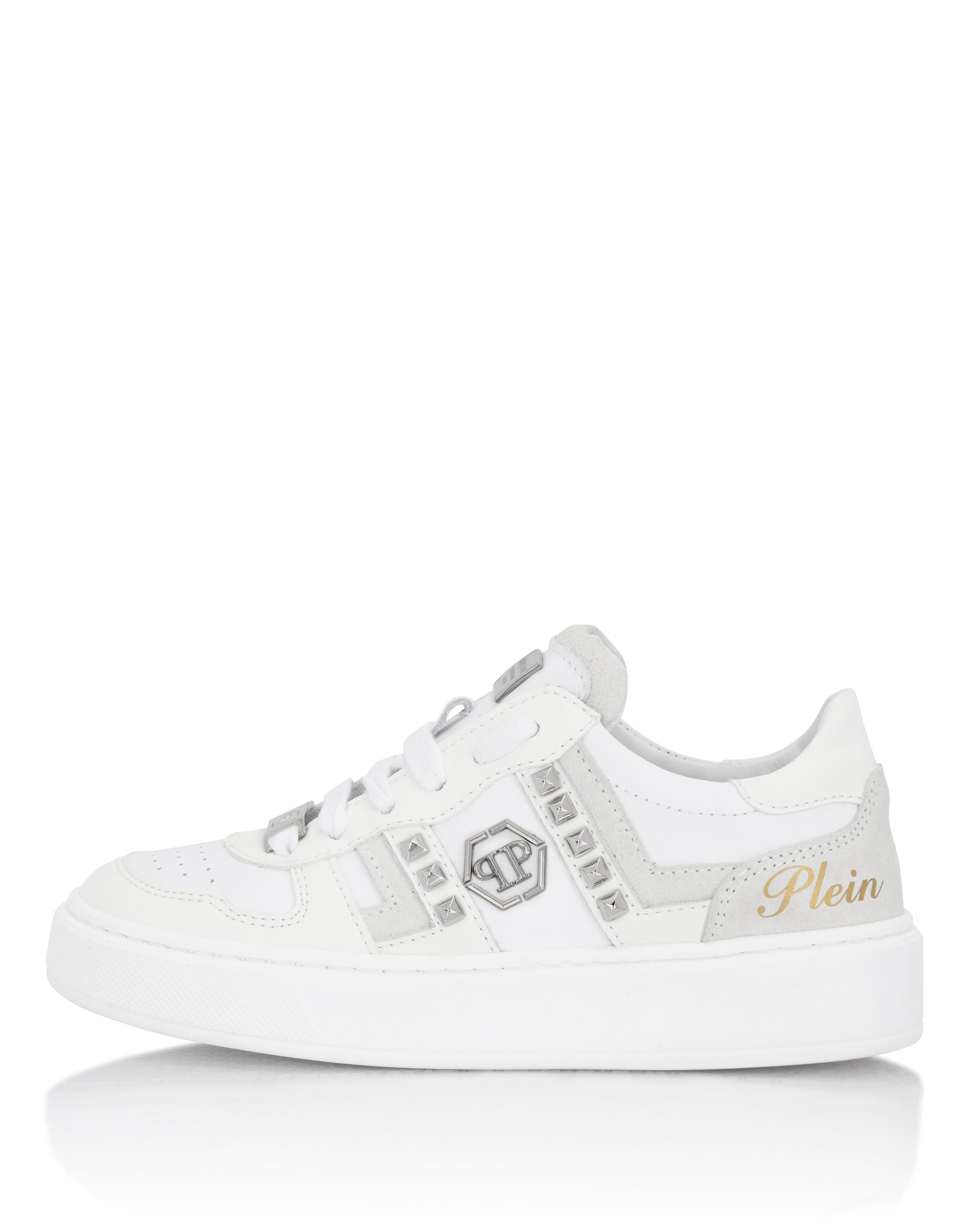 Mix Materials Low-Top Sneakers With Studs Boy, Alternate, color, white