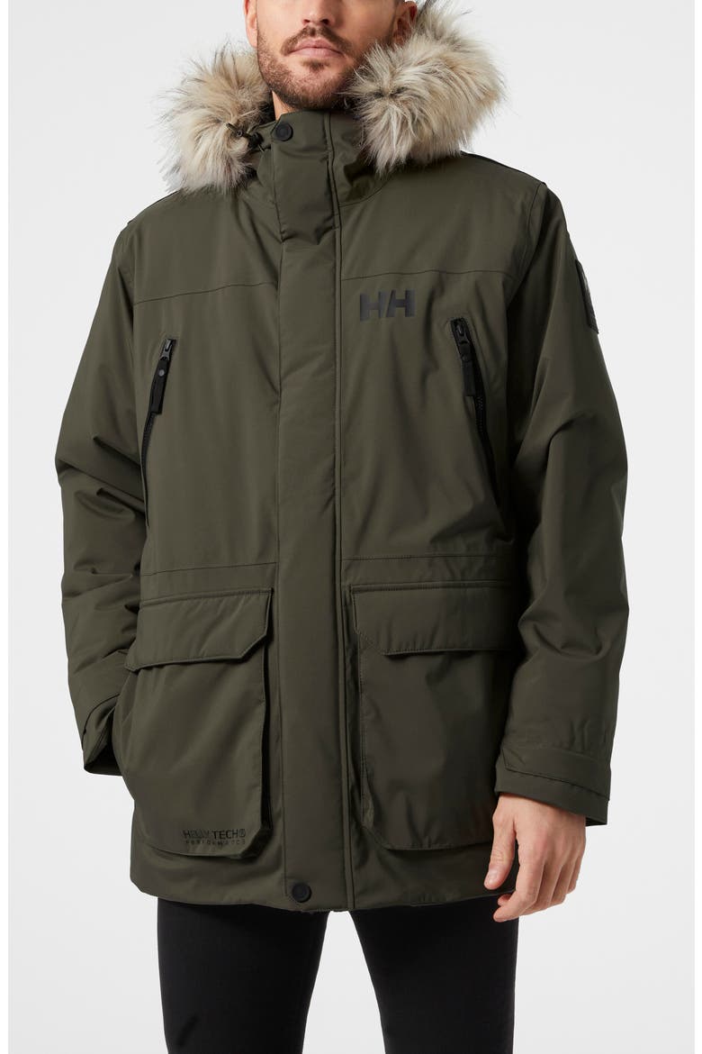 Reine Waterproof Insulated Parka with Faux Fur Trim Hood, Main, color, UTILITY GREEN