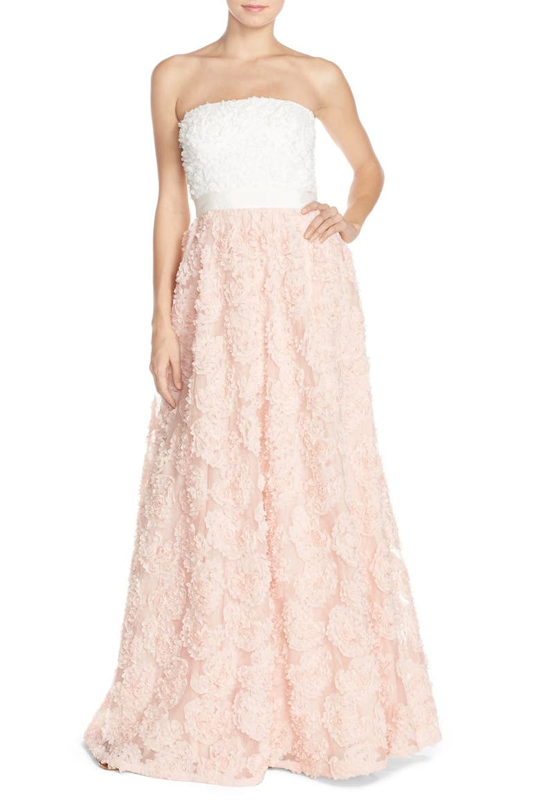 Petal Appliqué Tulle Ballgown, Main, color, IVORY/ BLUSH