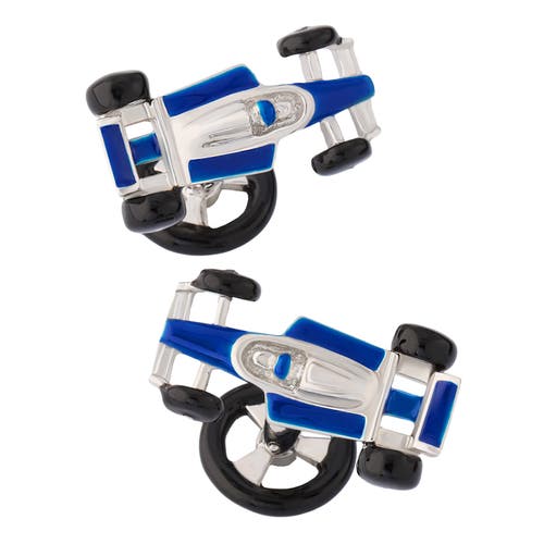 Jan Leslie Turbo Race Car Sterling Cufflinks In Blue