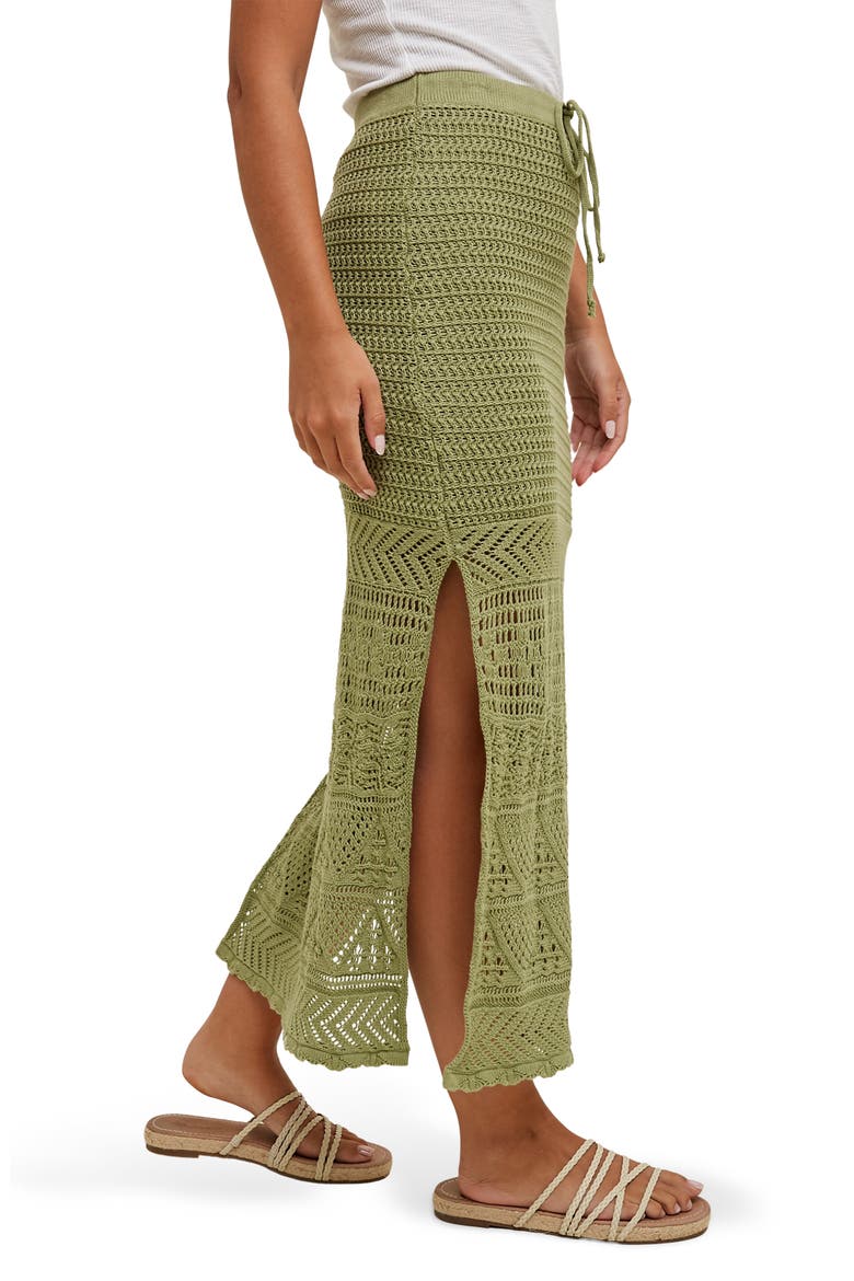 Open Stitch Drawstring Cotton Midi Skirt, Alternate, color, OLIVE