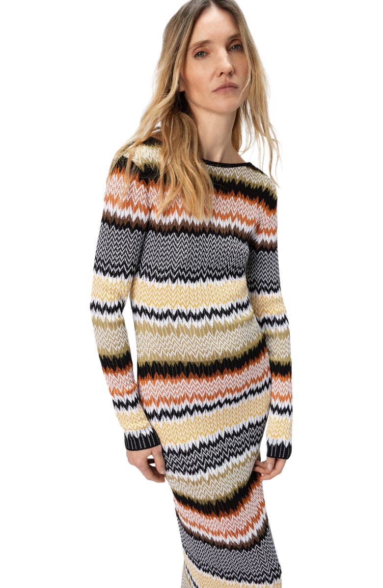 Missoni Long Crew Neck Dress With Chevron Pattern, Alternate, color, Multicoloured