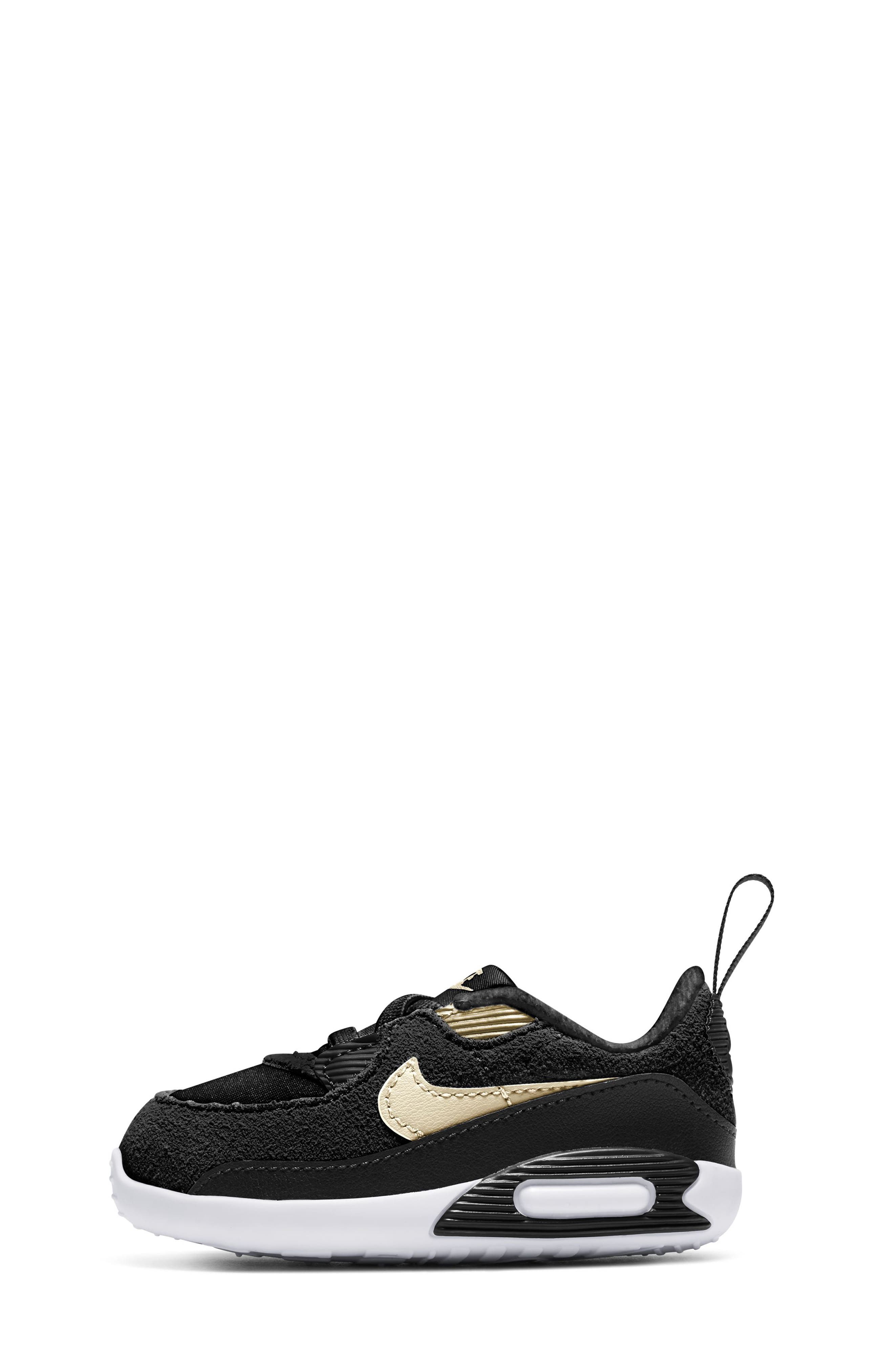 Air Max 90 Crib Sneaker, Alternate, color, BLACK/ GOLD/ BLACK