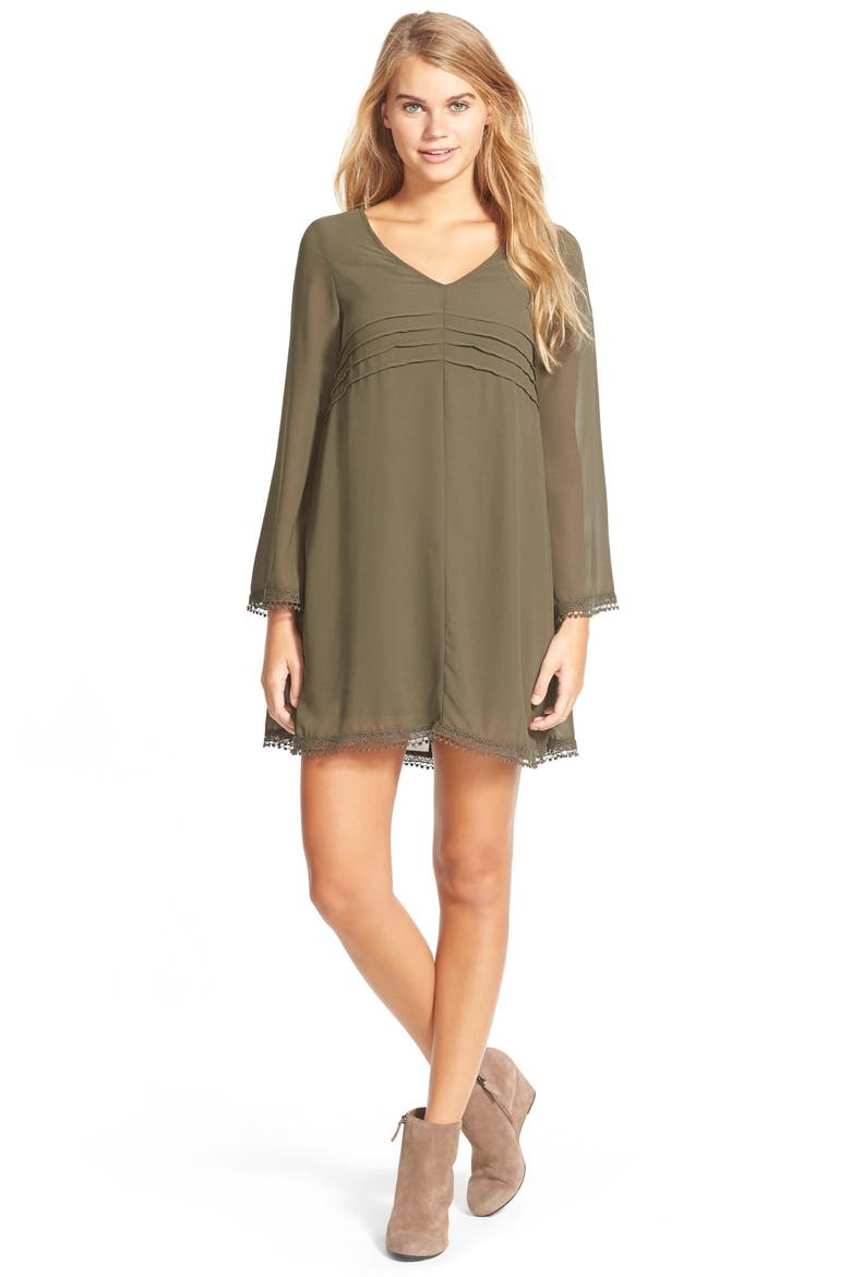 dee elle Long Sleeve Swingy Shift Dress, Main, color, OLIVE