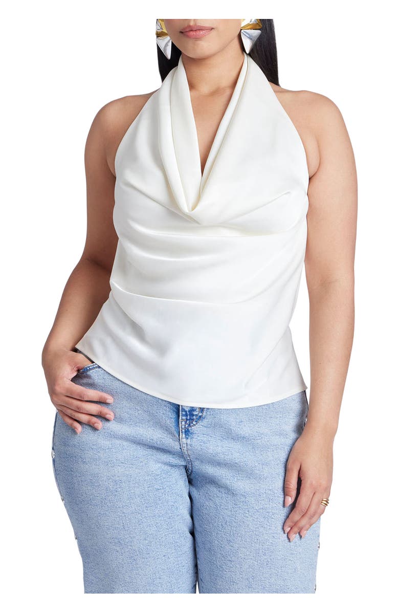 ELOQUII Satin Halter Top, Main, color, Jet Stream