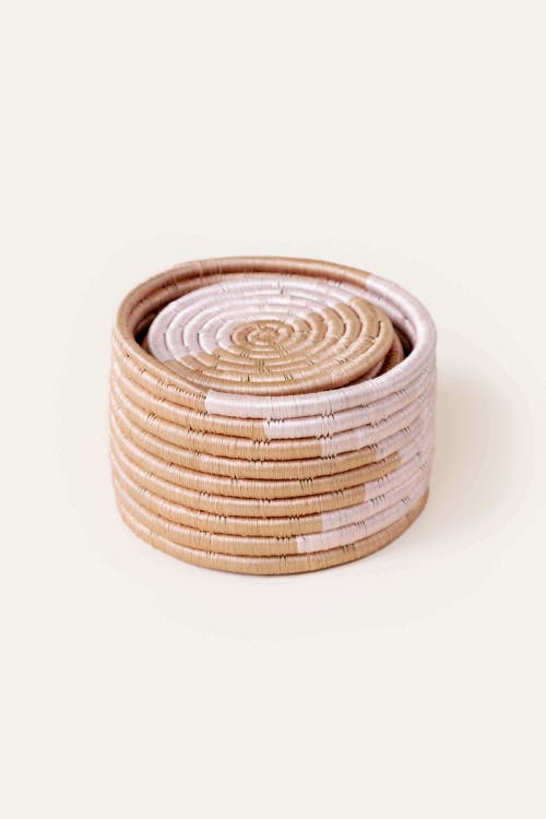Indego Africa Akeza Mini Basket Set Of 8 Coasters In Pink