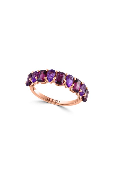 14K Rose Gold Amethyst & Rhodolite Ring