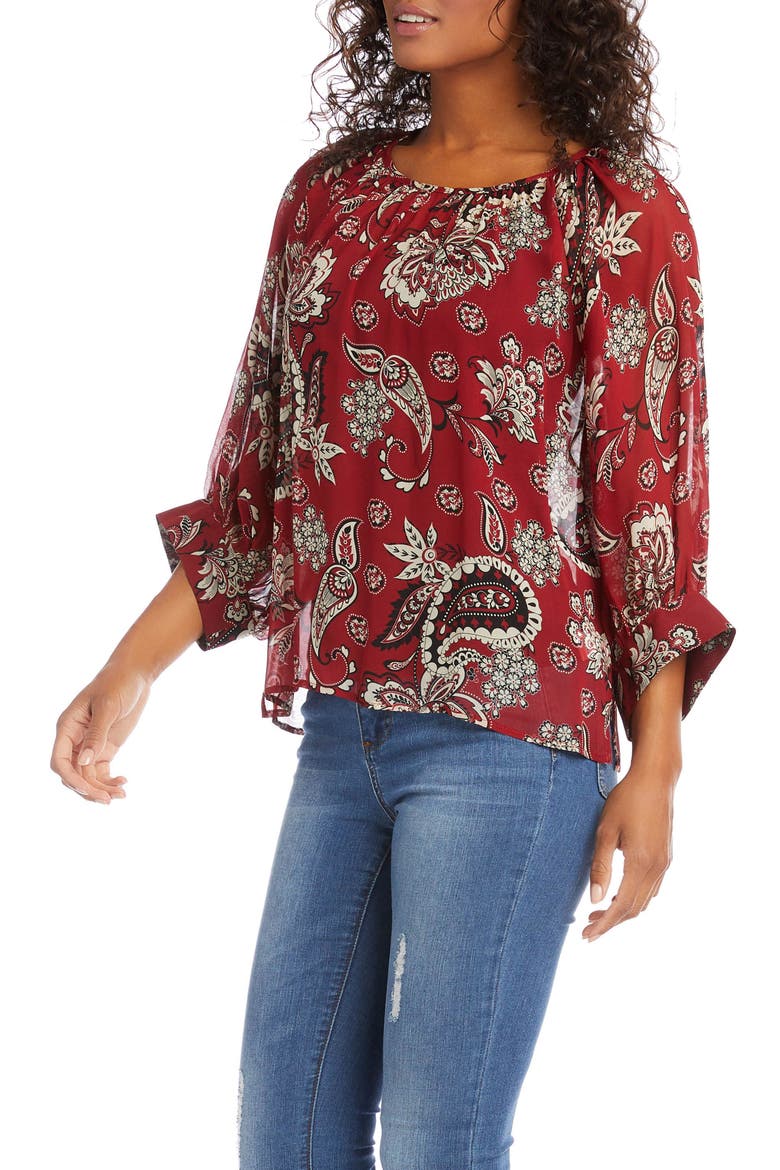 Blouson Sleeve Paisley Peasant Top, Alternate, color, PRINT