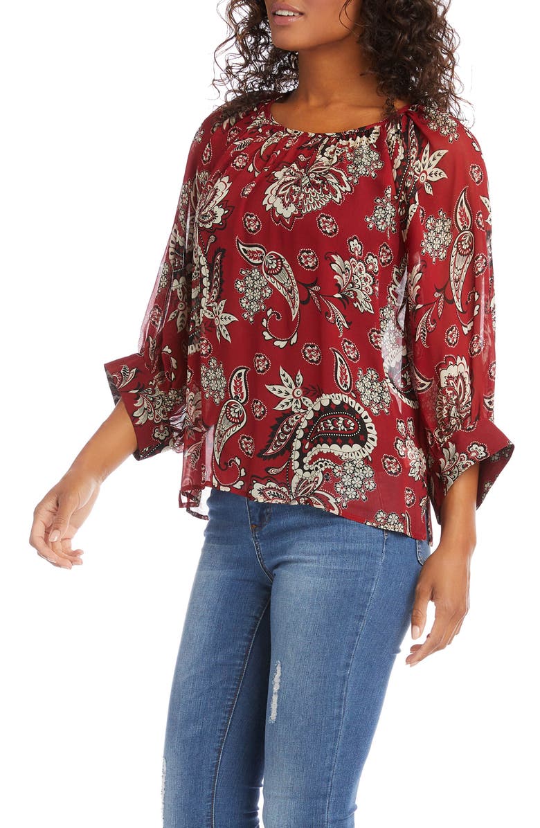 Karen Kane Blouson Sleeve Paisley Peasant Top, Alternate, color,