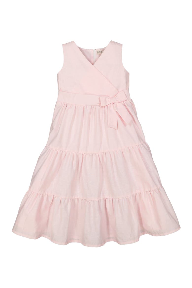 Girls' Tiered Wrap Dress, Kids, Main, color, Pale Pink Linen