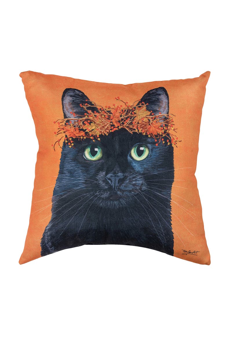 Black Cat Halloween Accent Throw Pillow 18" x 18", Main, color, Orange