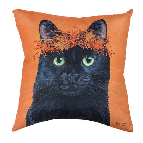 Black Cat Halloween Accent Throw Pillow 18" x 18"