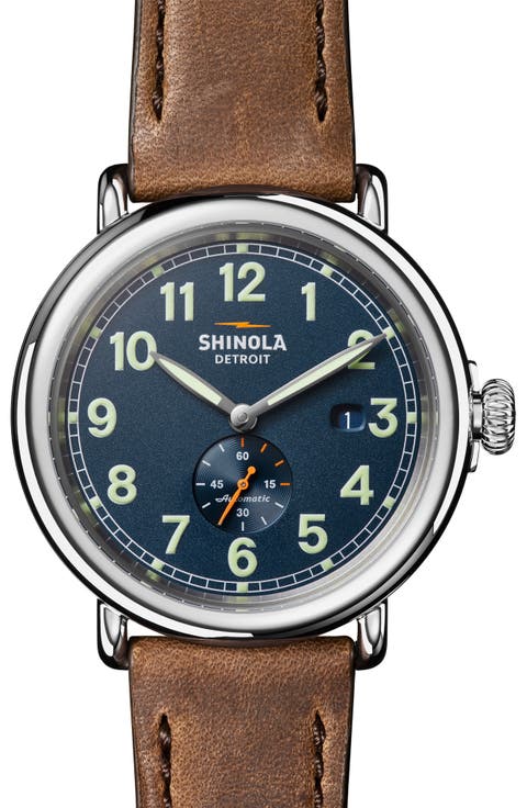 Runwell Automatic Leather Strap Watch, 45mm
