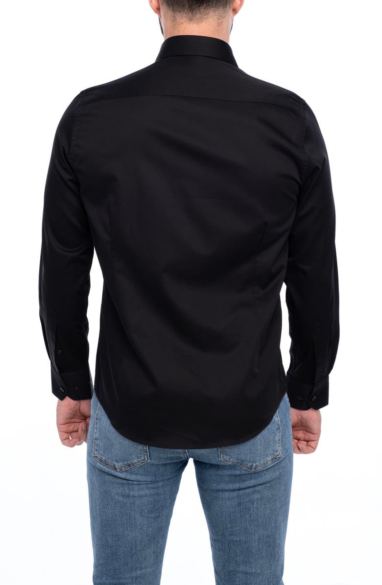 VELLAPAIS Solid Cotton Slim Fit Button Down Shirt, Alternate, color, Black