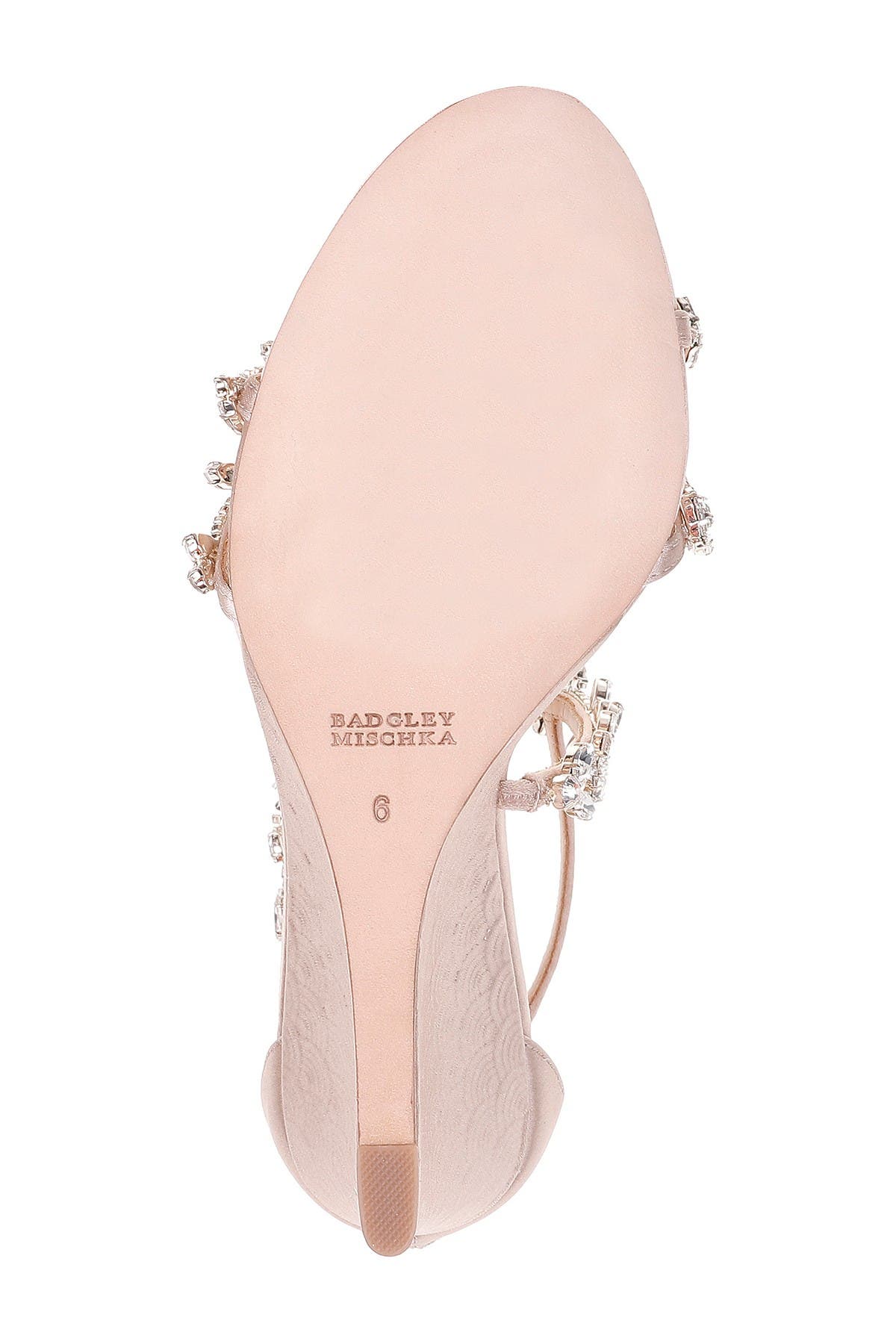 Badgley Mischka Collection Feather Crystal Embellished Wedge Sandal, Alternate, color, 