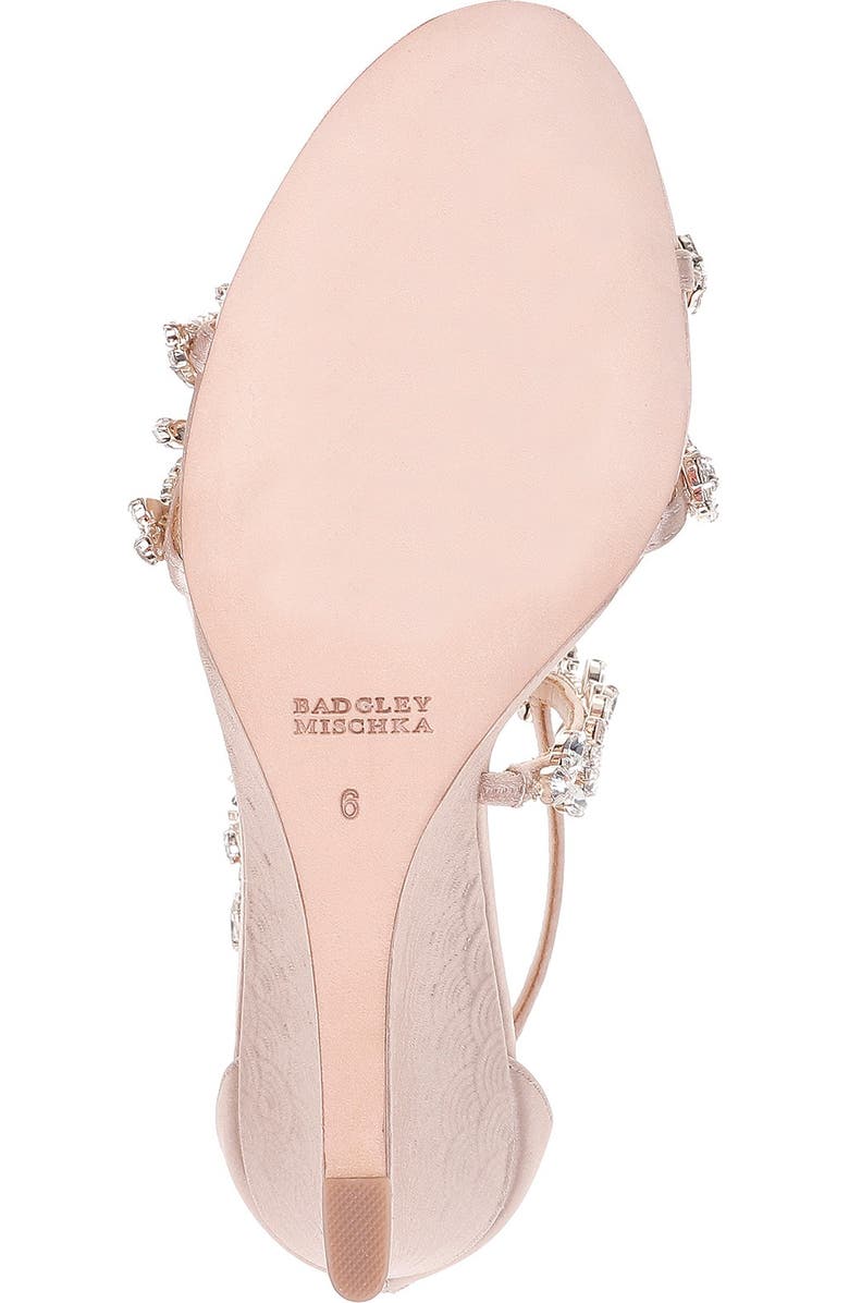 Badgley Mischka Collection Feather Crystal Embellished Wedge Sandal, Alternate, color,