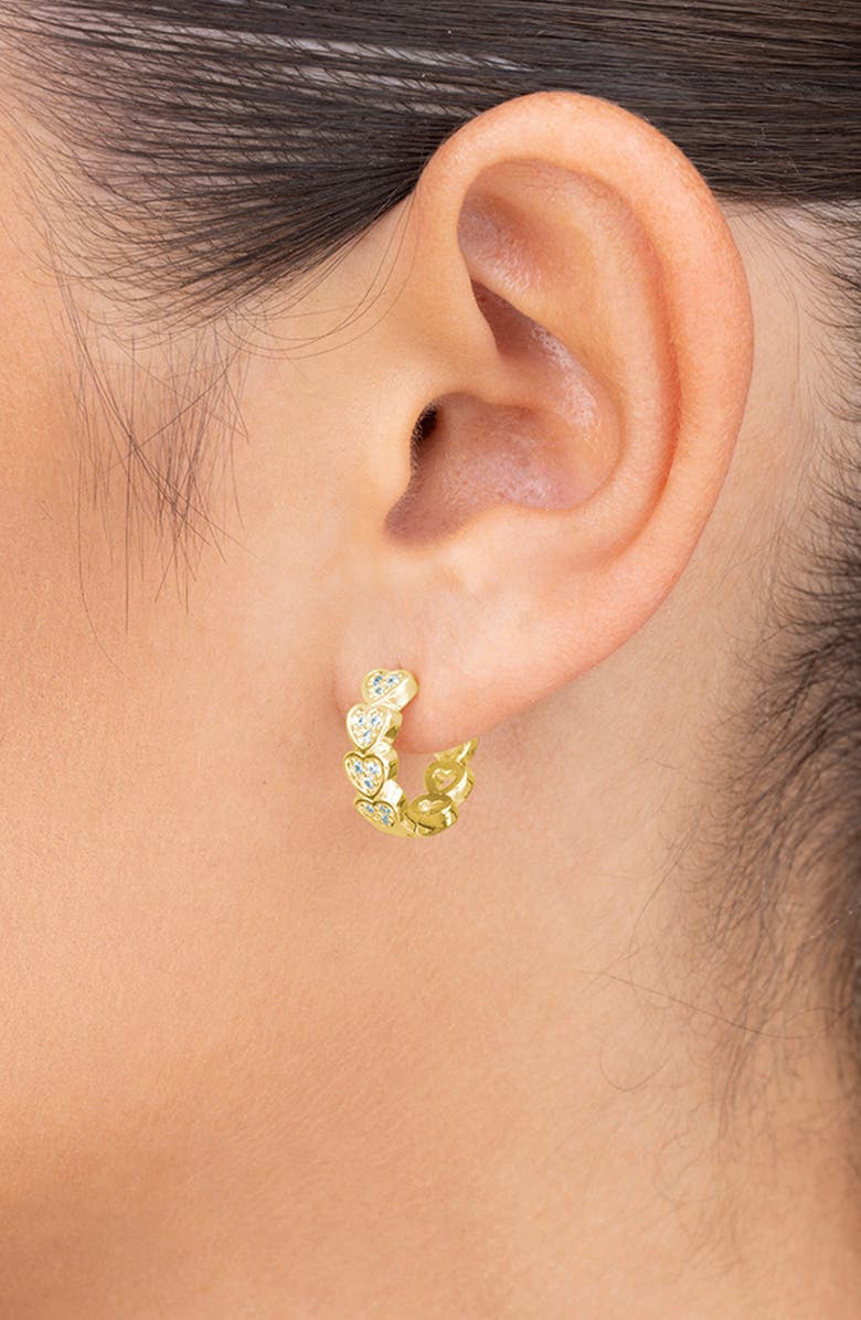 Sterling Forever Linna Cubic Zirconia Heart Micro Hoop Earrings, Alternate, color, Gold