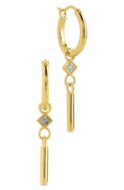 Cubic Zirconia Bar Drop Hoop Earrings
